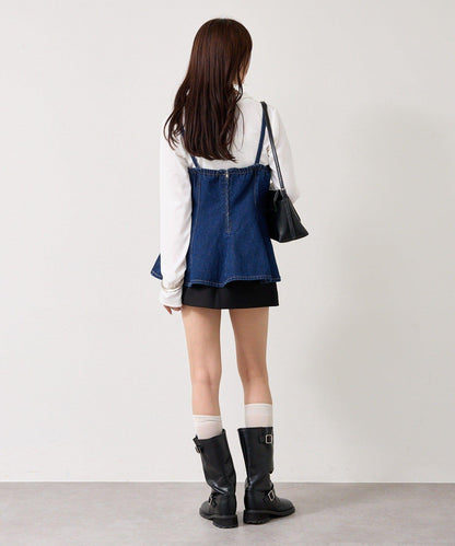 荷葉邊牛仔吊帶上衣