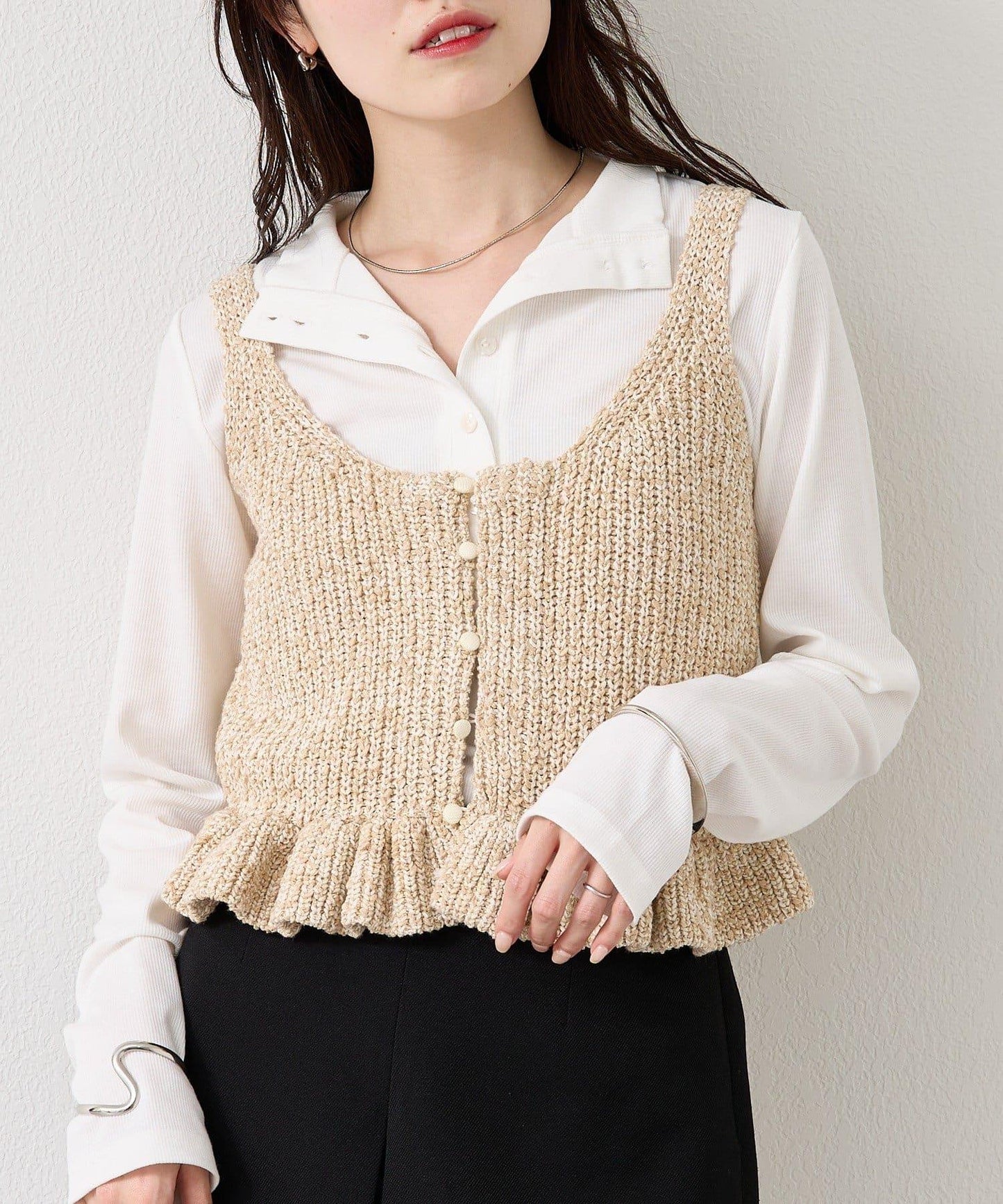 混色針織荷葉邊背心