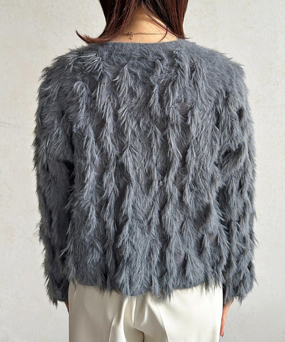 金色紐扣羽毛針織開衫