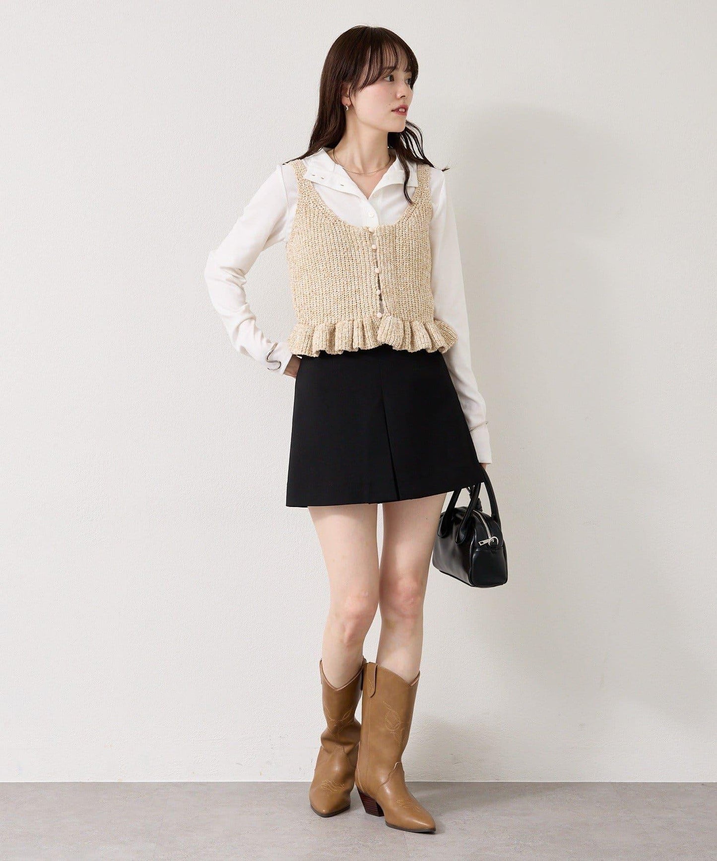 混色針織荷葉邊背心