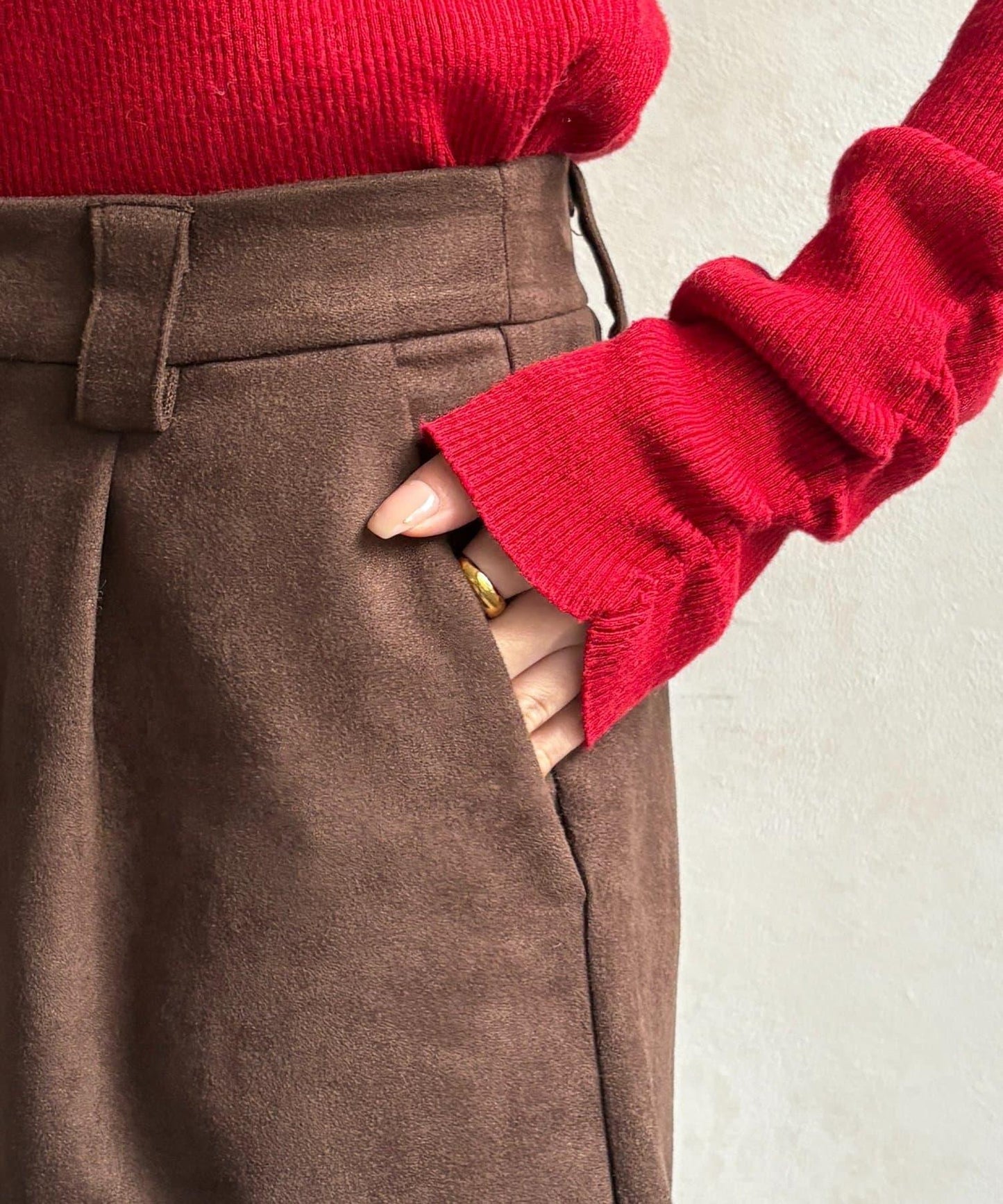 仿麂皮褶皺中褲