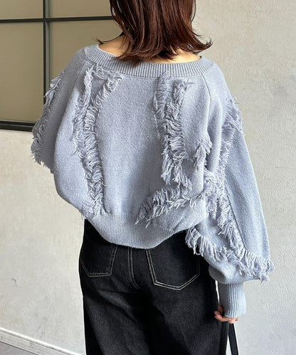 波浪流蘇短款針織衫
