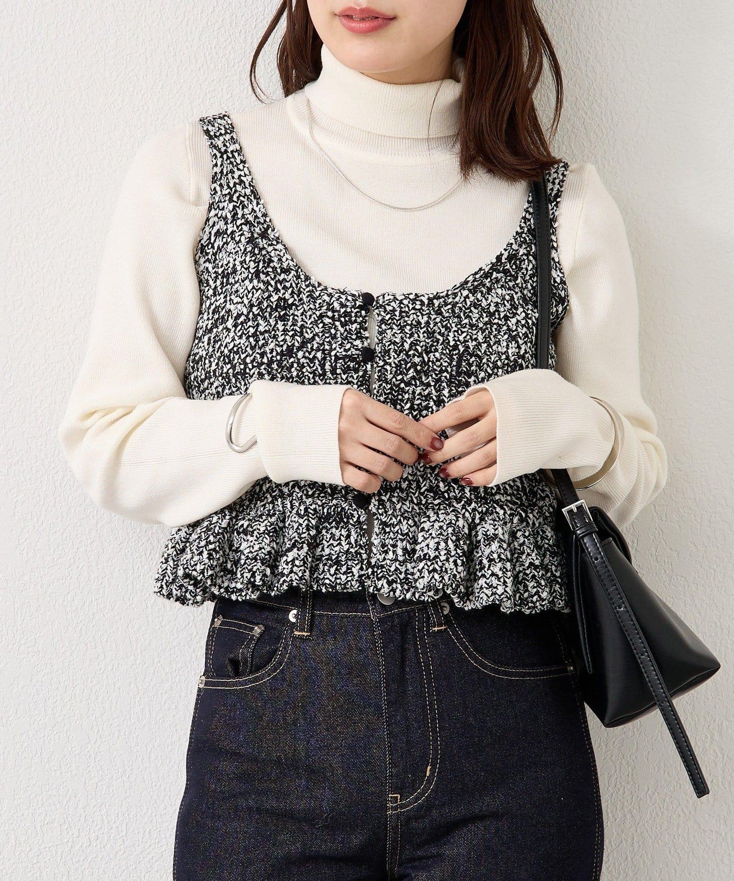 混色針織荷葉邊背心