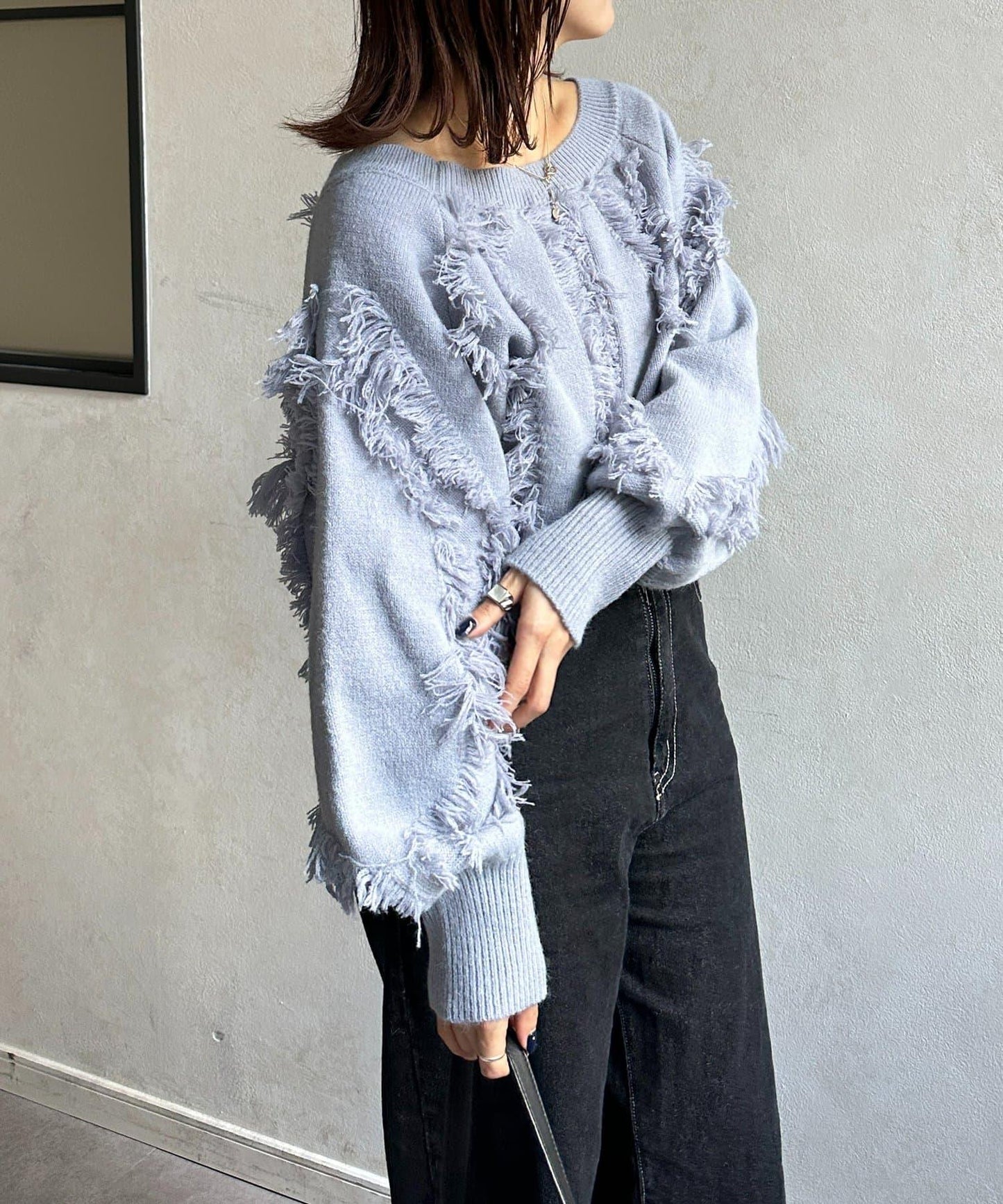 波浪流蘇短款針織衫