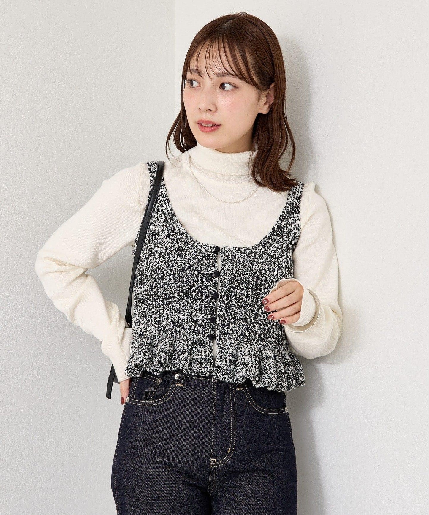 混色針織荷葉邊背心