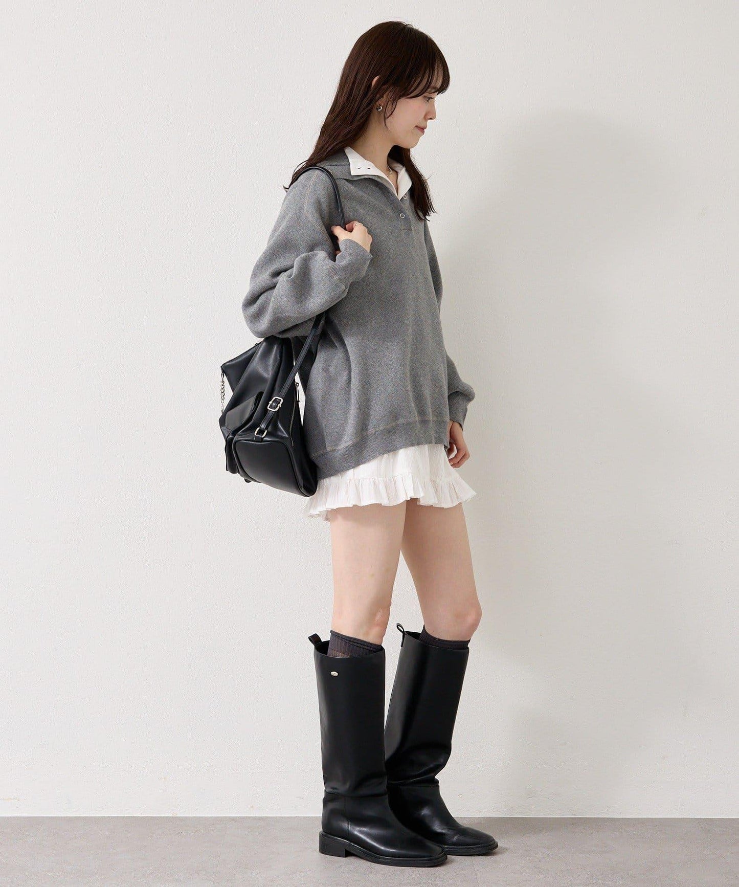 衛衣風格亨利領針織衫