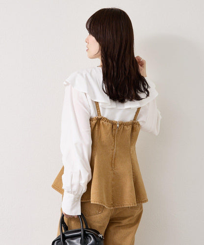 荷葉邊牛仔吊帶上衣