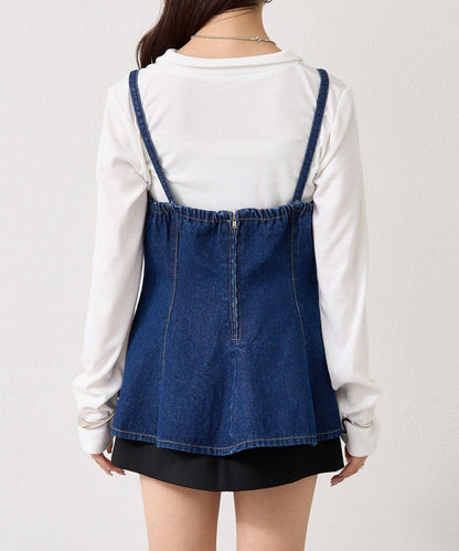荷葉邊牛仔吊帶上衣
