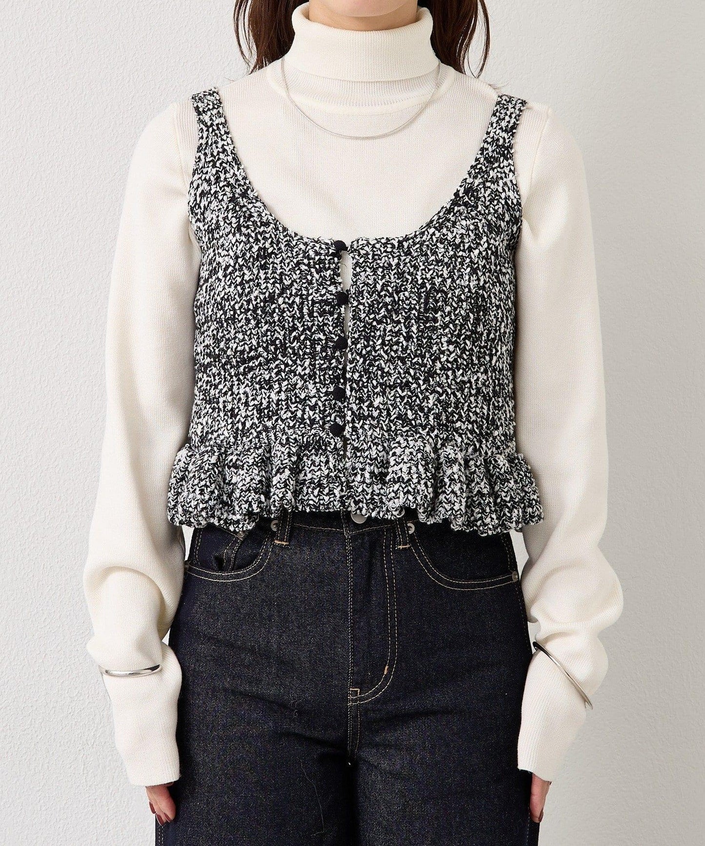 混色針織荷葉邊背心