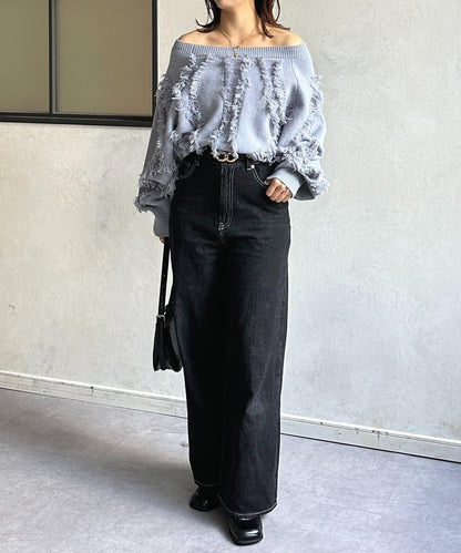 波浪流蘇短款針織衫