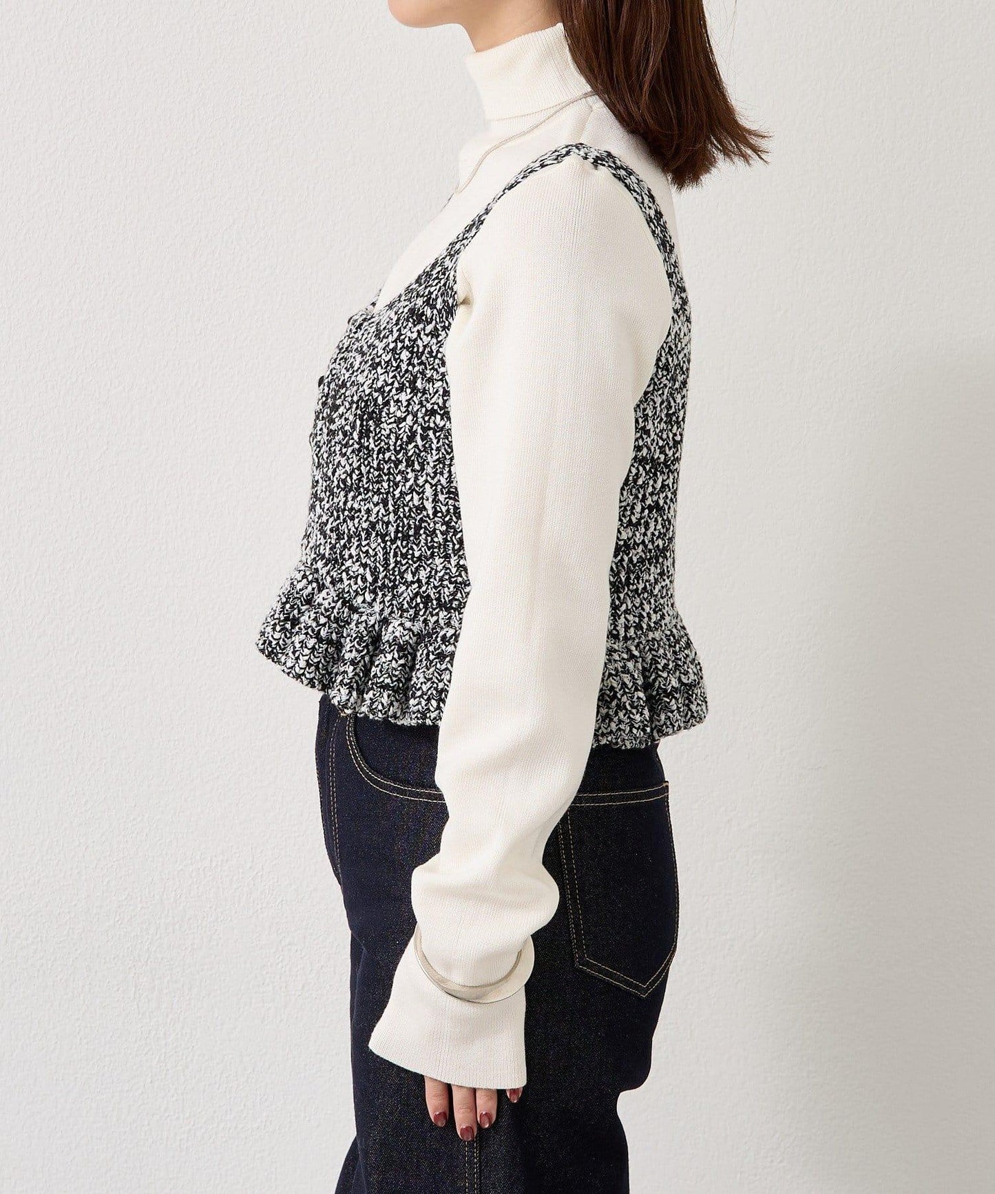 混色針織荷葉邊背心