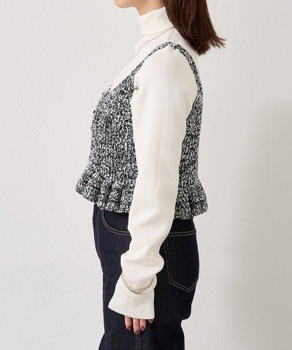 混色針織荷葉邊背心