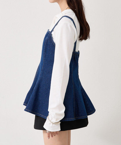 荷葉邊牛仔吊帶上衣