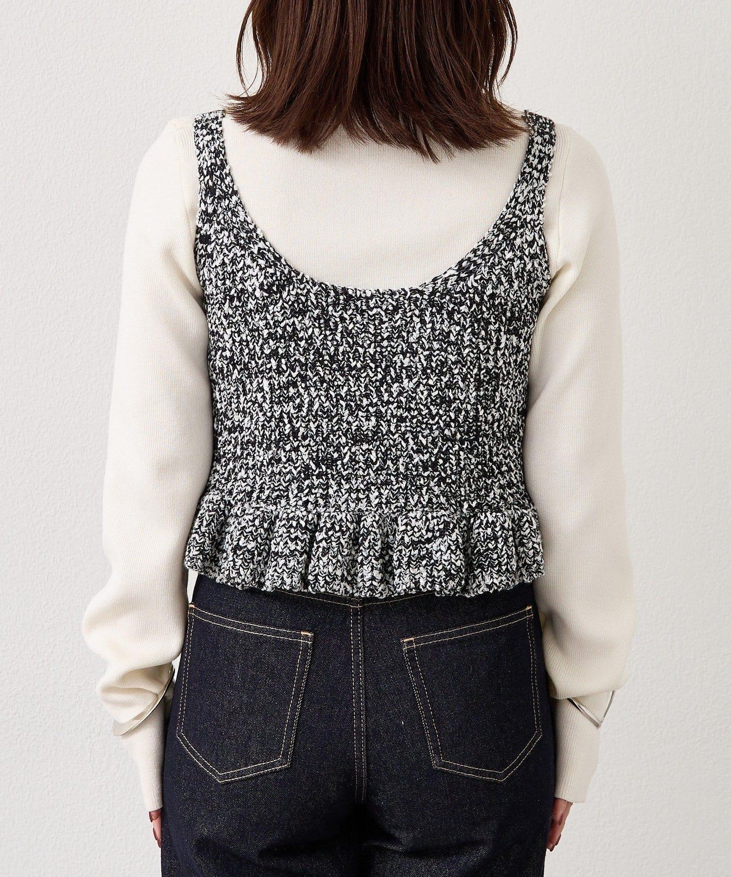 混色針織荷葉邊背心