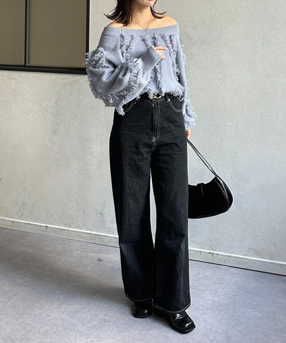 波浪流蘇短款針織衫