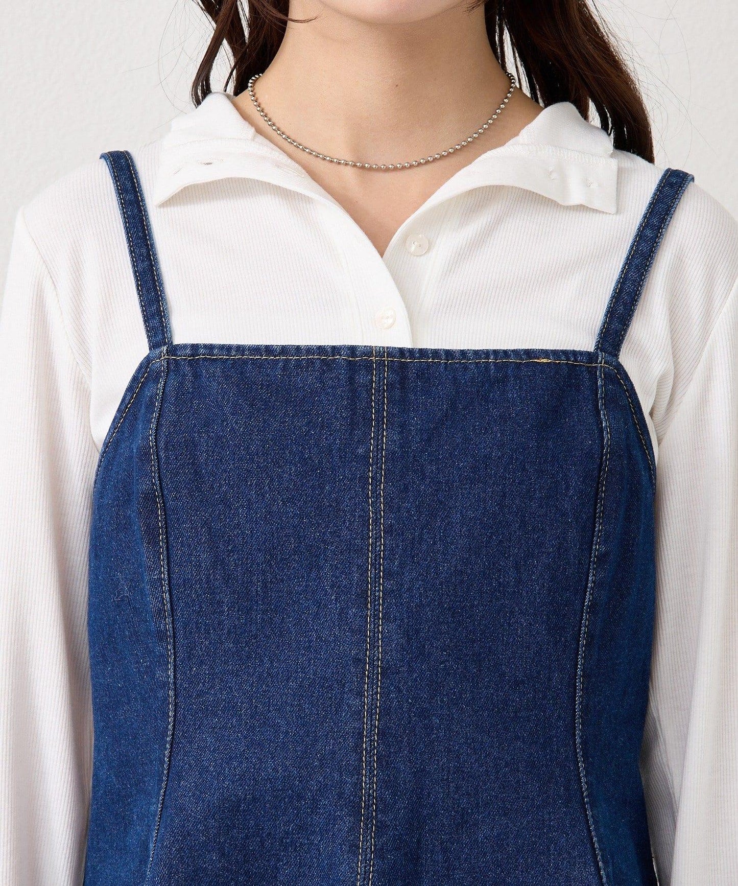 荷葉邊牛仔吊帶上衣