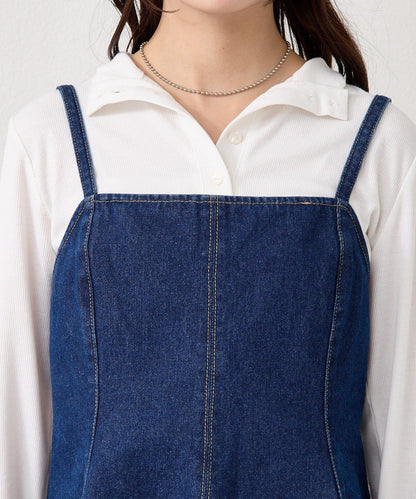 荷葉邊牛仔吊帶上衣