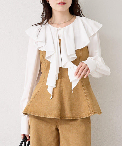 荷葉邊牛仔吊帶上衣