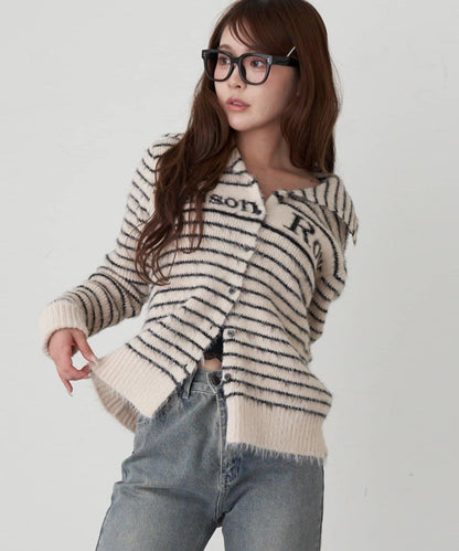 毛絨質感標誌紐扣開衫