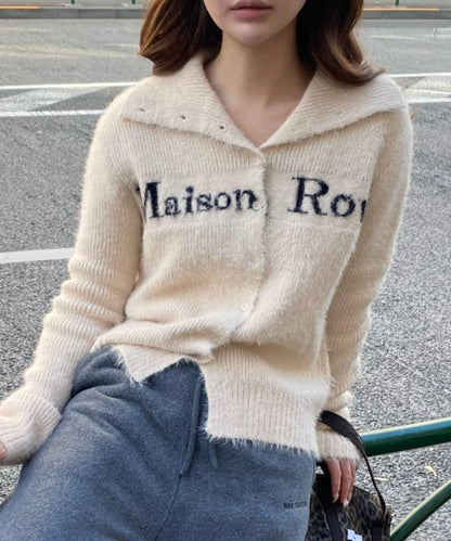 毛絨質感標誌紐扣開衫