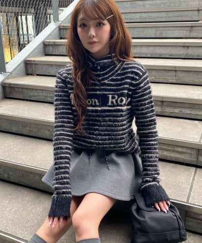 毛絨質感標誌紐扣開衫