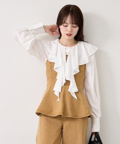 荷葉邊牛仔吊帶上衣