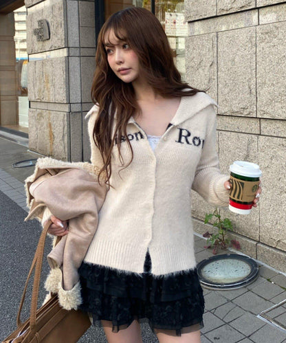 毛絨質感標誌紐扣開衫