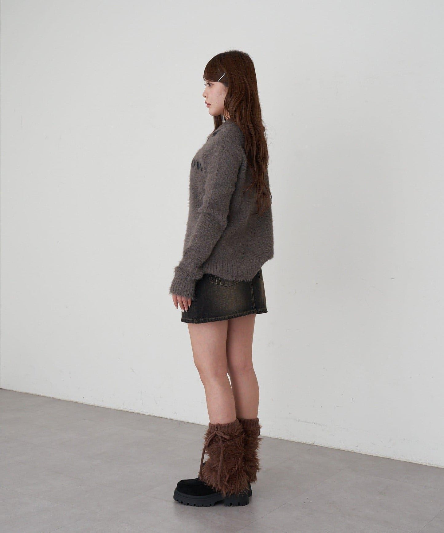 毛絨質感標誌紐扣開衫