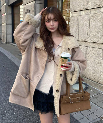 毛絨質感標誌紐扣開衫