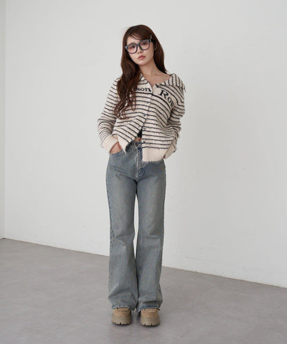 毛絨質感標誌紐扣開衫