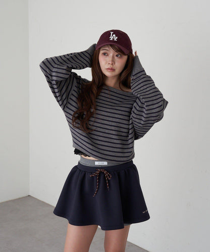 條紋單肩針織衫