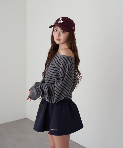 條紋單肩針織衫