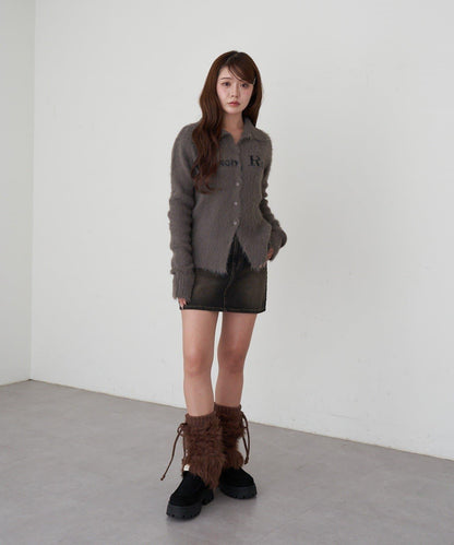 毛絨質感標誌紐扣開衫