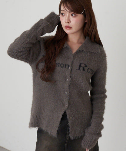 毛絨質感標誌紐扣開衫