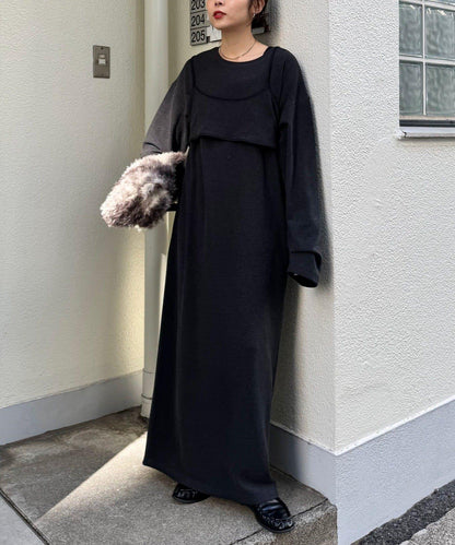 【帶束身胸衣】法蘭絨條紋拼接連衣裙