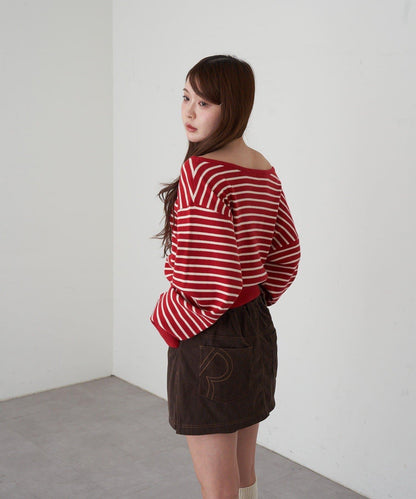 條紋單肩針織衫