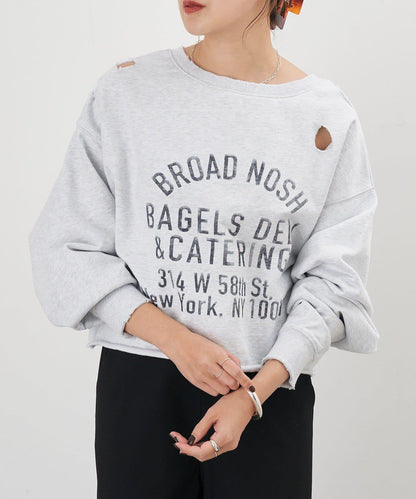 破洞風格印花衛衣