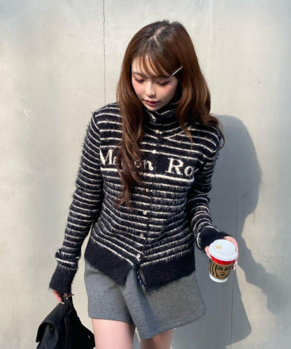 毛絨質感標誌紐扣開衫