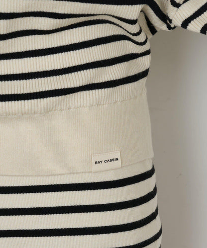 條紋單肩針織衫