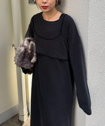 【帶束身胸衣】法蘭絨條紋拼接連衣裙