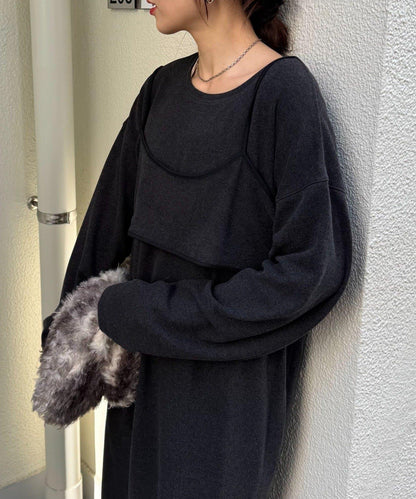 【帶束身胸衣】法蘭絨條紋拼接連衣裙