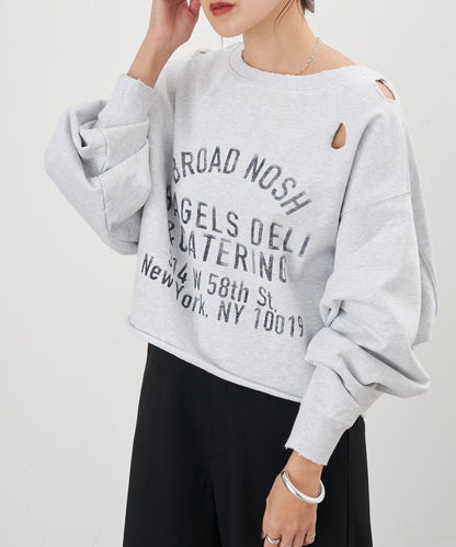 破洞風格印花衛衣