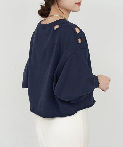 破洞風格印花衛衣