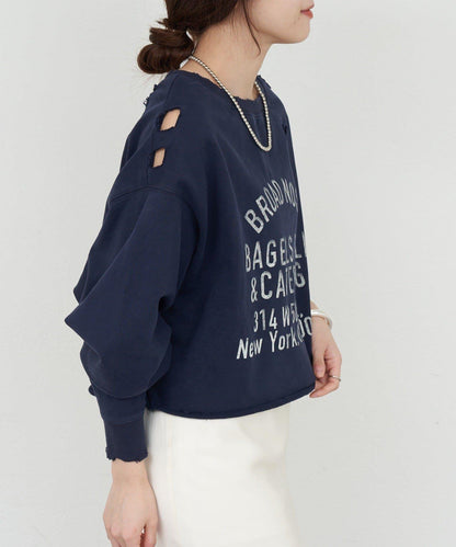 破洞風格印花衛衣