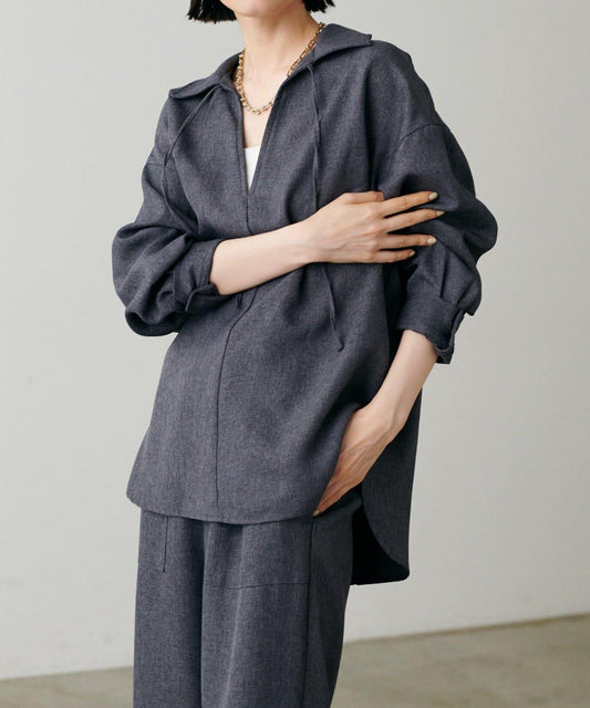 【 LARUTA】仿粗花呢開領襯衫