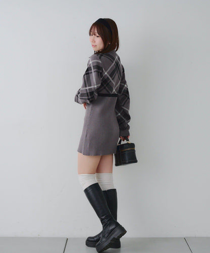 【RMAF】格紋拼接針織迷你連衣裙