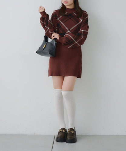 【RMAF】格紋拼接針織迷你連衣裙