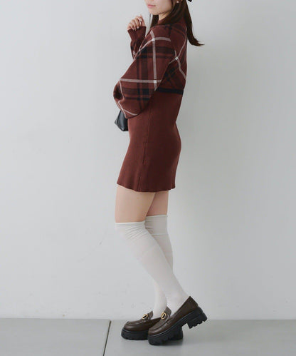 【RMAF】格紋拼接針織迷你連衣裙