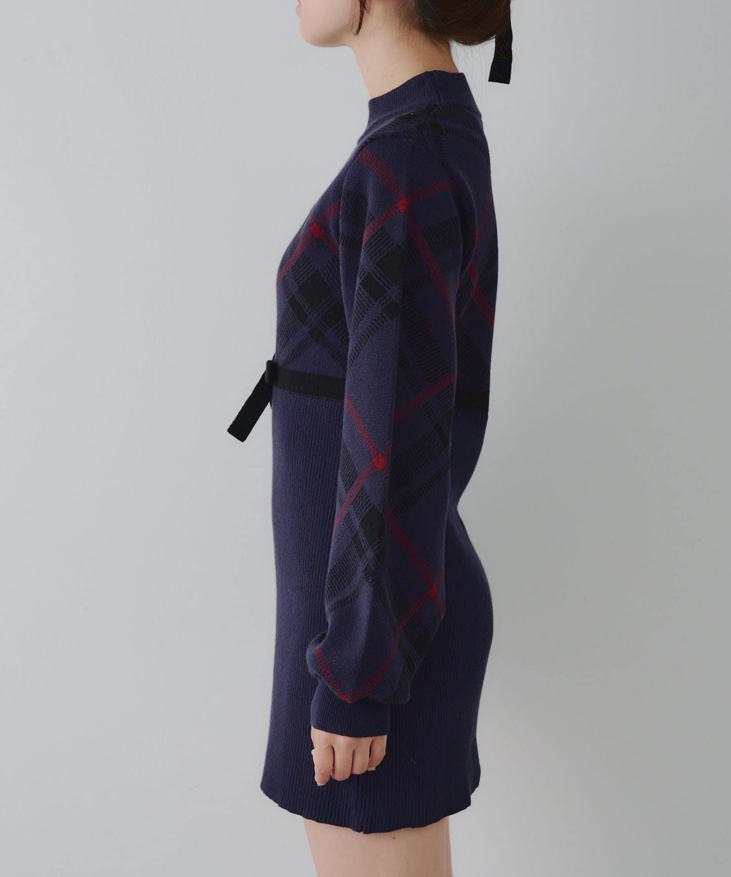 【RMAF】格紋拼接針織迷你連衣裙