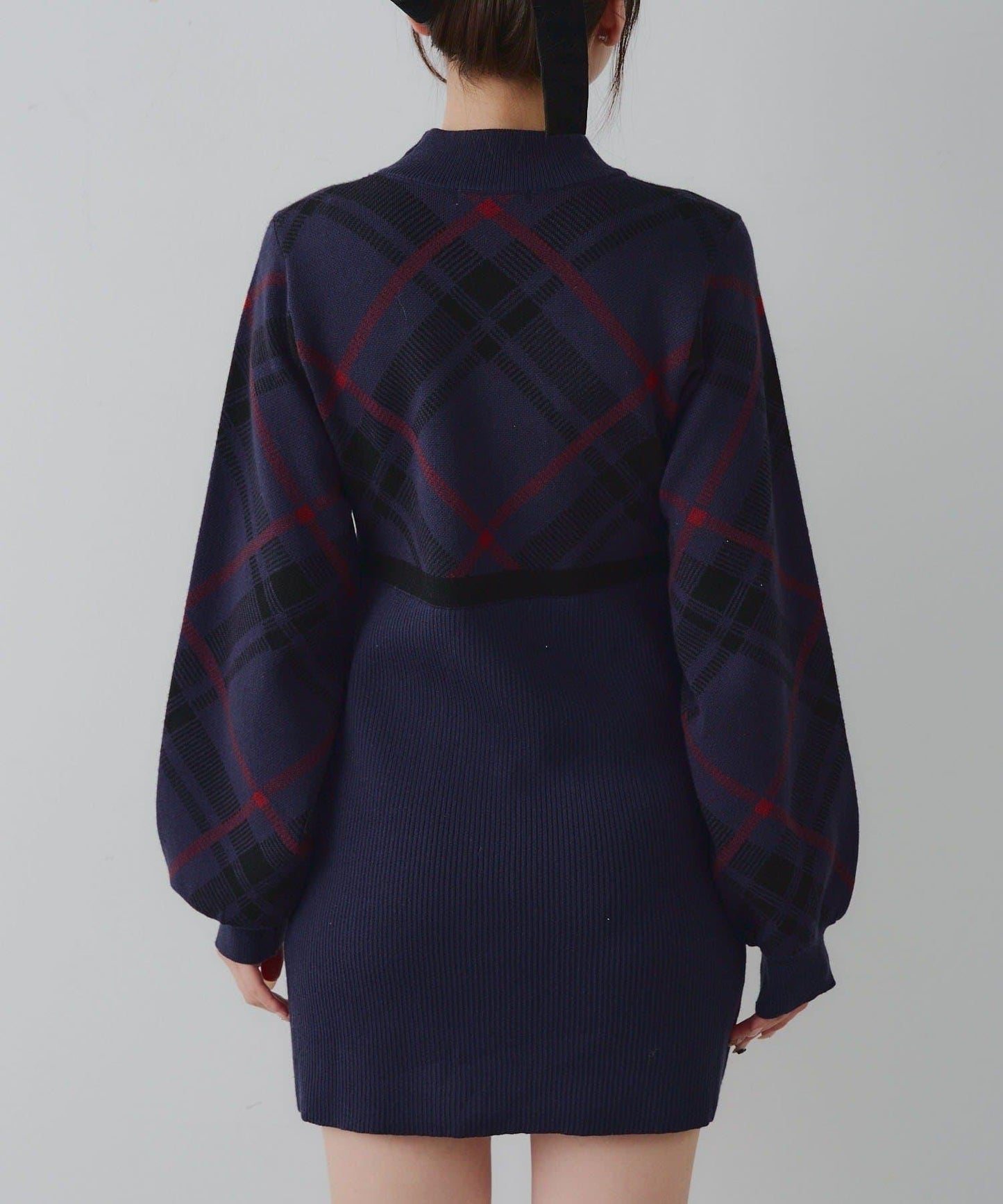 【RMAF】格紋拼接針織迷你連衣裙